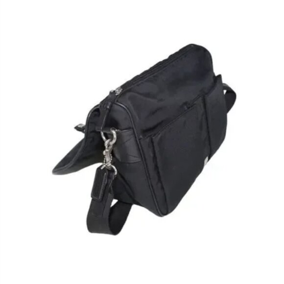 COACH KIJ-7435 Rare 1980's Black Twill and Leather Crossbody Bag - Picture 8 of 9